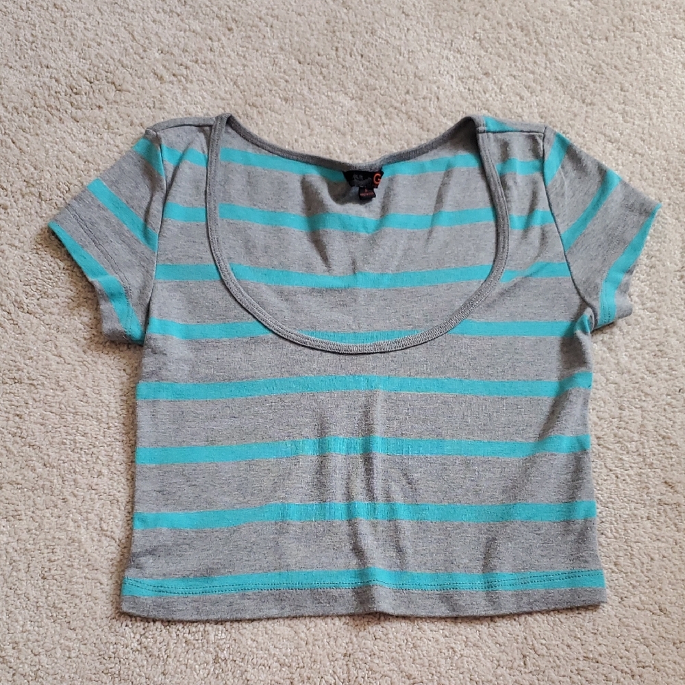 G By Guess Striped Gray Blue Crop Top